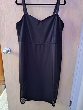 Black Lace-Trim Midi Slip Dress